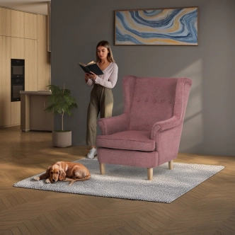 Křeslo ušák WINVON, růžová látka