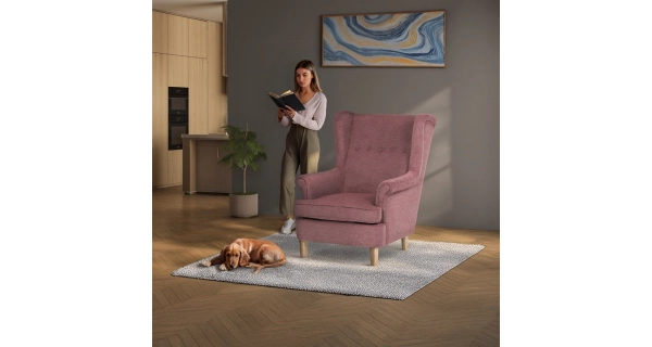 Křeslo ušák WINVON, růžová látka