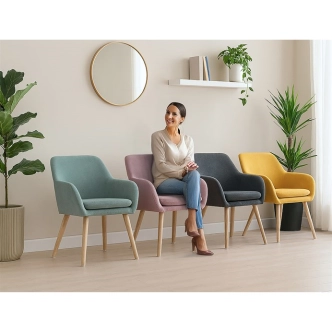 Křeslo VORVORXER, šedá látka, masiv kaučukovník