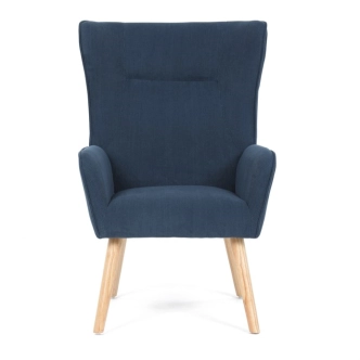 Křeslo WELQUINFEN, modrá manšestrová látka, masiv kaučukovník