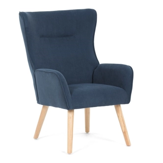 Křeslo WELQUINFEN, modrá manšestrová látka, masiv kaučukovník