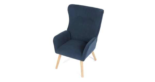 Křeslo WELQUINFEN, modrá manšestrová látka, masiv kaučukovník