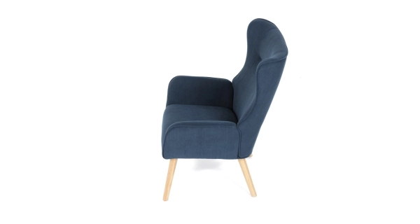 Křeslo WELQUINFEN, modrá manšestrová látka, masiv kaučukovník