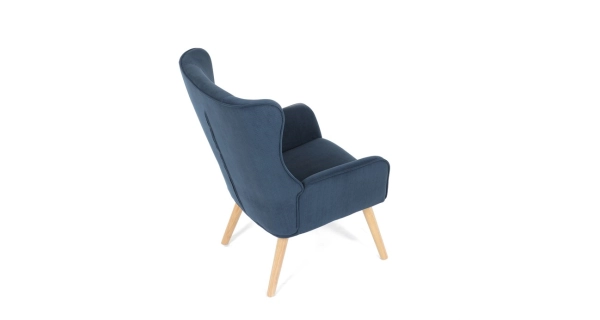 Křeslo WELQUINFEN, modrá manšestrová látka, masiv kaučukovník