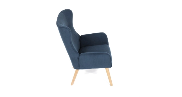 Křeslo WELQUINFEN, modrá manšestrová látka, masiv kaučukovník