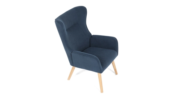 Křeslo WELQUINFEN, modrá manšestrová látka, masiv kaučukovník