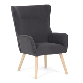 Křeslo WELQUINFEN, šedá manšestrová látka, masiv kaučukovník