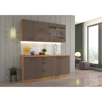 Kuchyně ARCENIO 180 cm, korpus: dub artisan, dvířka: lanýžově šedá