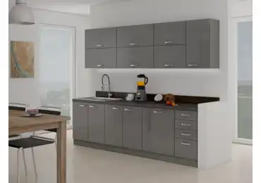 Kuchyně AVERNA 260 cm, korpus: platinově šedá, dvířka: šedý lesk