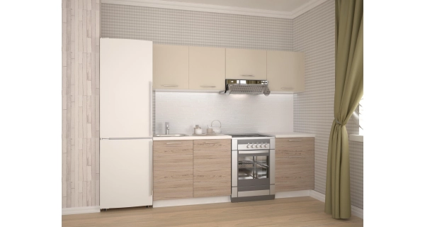 Kuchyně BUENA 160/220 cm, korpus: bílá, dvířka: béžová/dub san marino