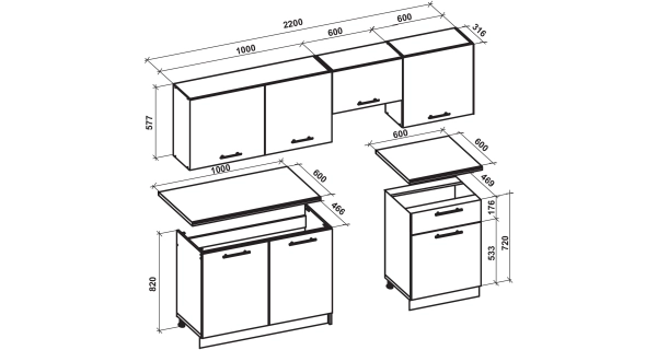 Kuchyně BUENA 160/220 cm, korpus: bílá, dvířka: béžová/dub san marino