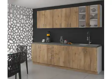 Kuchyně ESTRELLA 260 cm, korpus: bílá, dvířka: dub lefkas