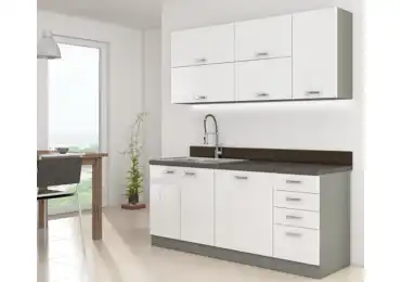 Kuchyně HARLOW 180, šedá/bílý lesk 