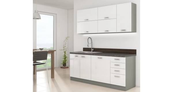 Kuchyně HARLOW 180, šedá/bílý lesk 