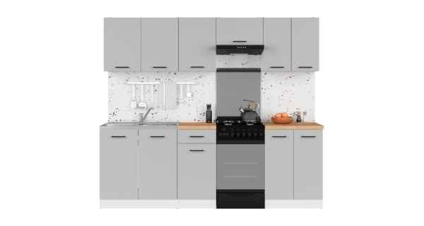 Kuchyně JAMISON 180/230 cm bez pracovní desky, bílá/světle šedý lesk