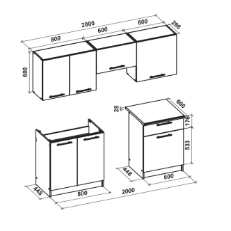 Kuchyně JAYDEN 140/200 cm, korpus: dub sonoma, dveře: vanilka