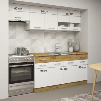 Kuchyně KRETLOW 160/220 cm, korpus: bílý/dvířka: dub craft zlatý/bílá