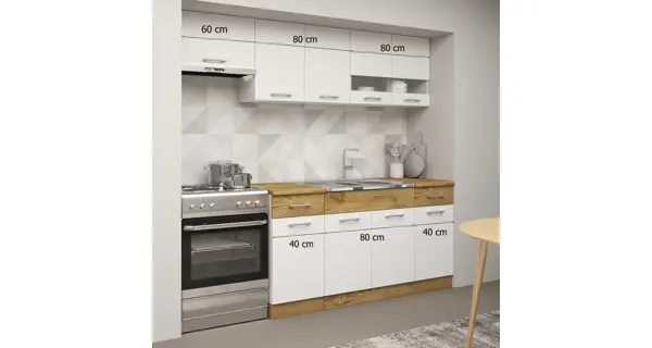 Kuchyně KRETLOW 160/220 cm, korpus: bílý/dvířka: dub craft zlatý/bílá