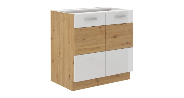 Kuchyně MEADOW 260 cm, korpus: dub artisan, dvířka: bílý lesk, dub artisan