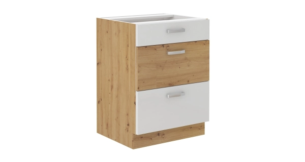 Kuchyně MEADOW 260 cm, korpus: dub artisan, dvířka: bílý lesk, dub artisan