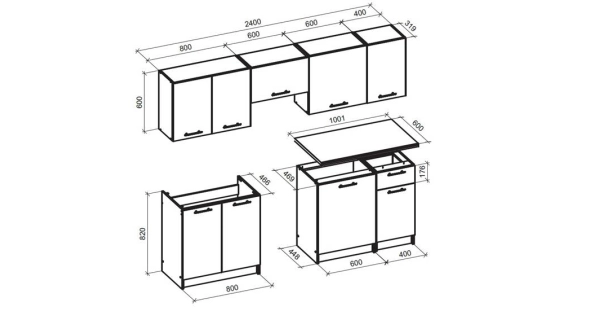 Kuchyně MINOUS 180/240 cm, korpus: antracit, dvířka: dub craft