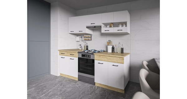 Kuchyně PIETRUS 160/220 cm, bílá/dub craft