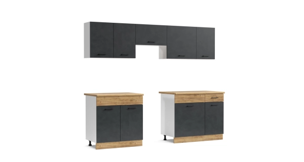 Kuchyně PIETRUS 180/240 cm, antracit/dub craft