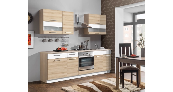 Kuchyně RUTHIN 240/180 cm, buk/bílý lesk