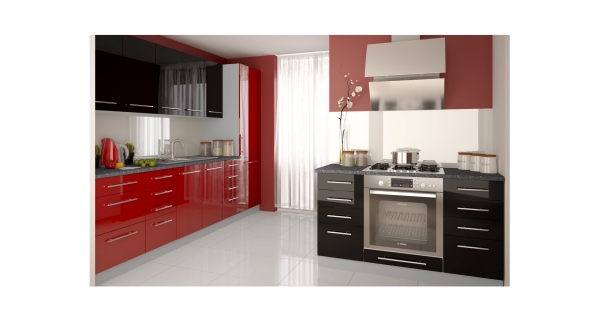 Kuchyně SHAULA 270/410 cm, korpus grey, rose red + black