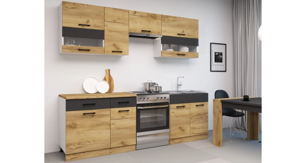 Kuchyně VIVIANA 180/240 cm, korpus: bílý, dvířka: dub craft zlatý/matera