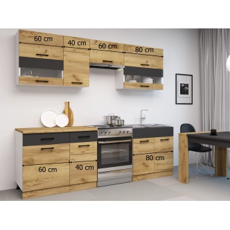 Kuchyně VIVIANA 180/240 cm, korpus: bílý, dvířka: dub craft zlatý/matera