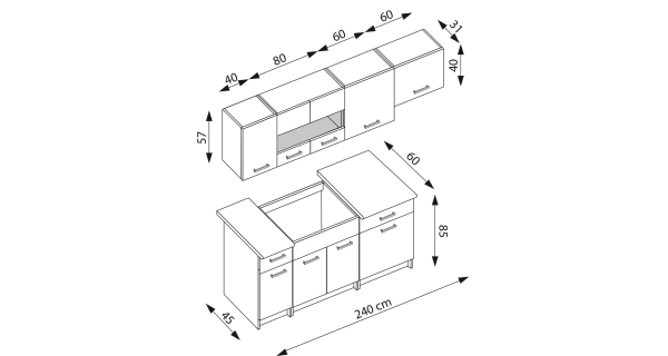 Kuchyňská linka GATLIN, dub artisan/černá