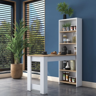 Kuchyňský stůl GRAGAR s regálem, bílá/vlašský ořech