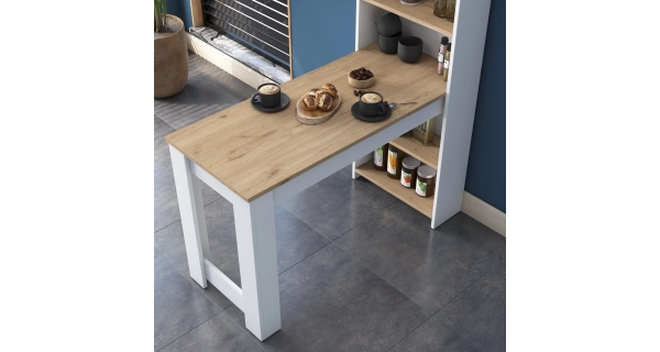 Kuchyňský stůl GRAGAR s regálem, bílá/vlašský ořech