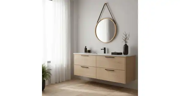 Kulaté nástěnné zrcadlo XERWELTOR, masiv bambus, přírodní odstín