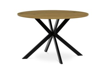 Kulatý jídelní stůl DORZEL, 120x75 cm, dekor divoký dub, černé kovové nohy