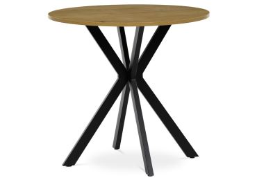 Kulatý jídelní stůl DORZEL, 80x75 cm, dekor divoký dub, černé kovové nohy