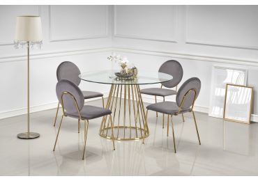 Kulatý jídelní stůl MORAGA, čiré sklo/zlatá