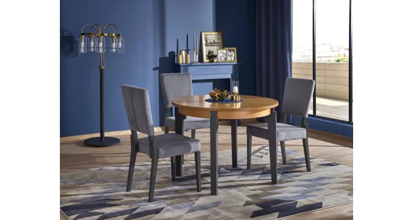 Kulatý jídelní stůl SERDICA, dub medový/grafit