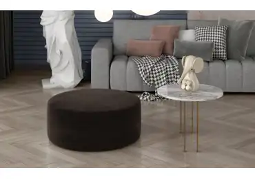 Kulatý taburet BREVIFOLIA, tmavě hnědá látka