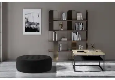 Kulatý taburet YKELI, černá látka