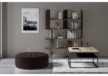 Kulatý taburet YKELI, tmavě hnědá látka