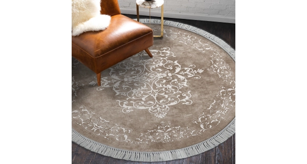 Kusový koberec, kulatý, syntetický, protiskluzový, béžový, 100 x 100 cm