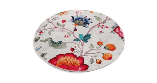 Kusový koberec, kulatý, syntetický, protiskluzový, pratelný, béžový, 100 cm