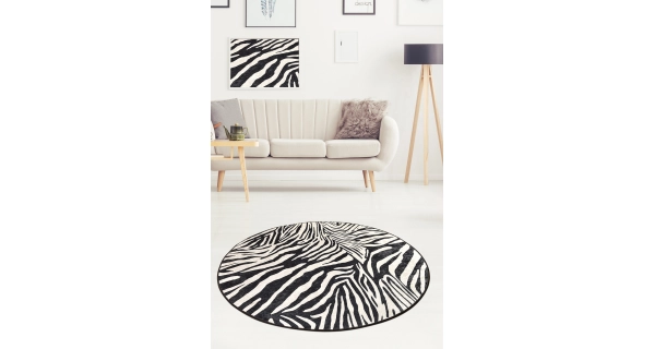 Kusový koberec, syntetický, protiskluzový, nízký vlas, bílý/černá, 140 cm 