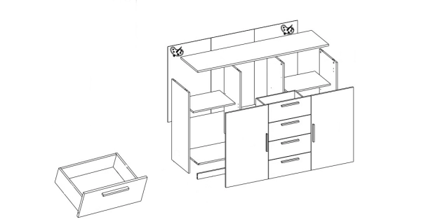 LANAI, komoda 2D4S, dub sonoma/bílá