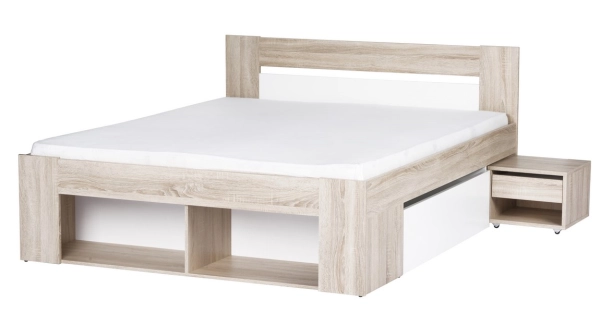 LANAI, postel 140x200 cm, dub sonoma/bílá
