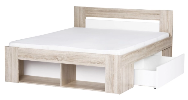 LANAI, postel 140x200 cm, dub sonoma/bílá