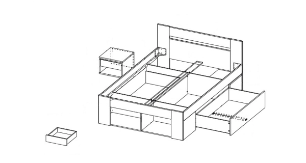 LANAI, postel 140x200 cm, dub sonoma/bílá