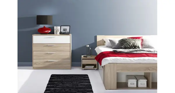 LANAI, postel 160x200 cm, dub sonoma/bílá